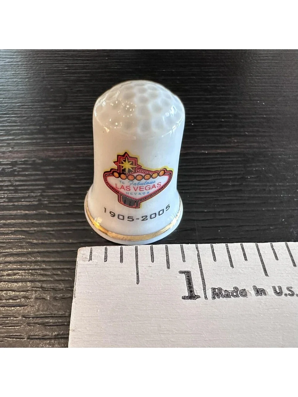 Las Vegas Centennial 1905-2005 Souvenir Thimble Welcome Sign Gold Trim EUC
